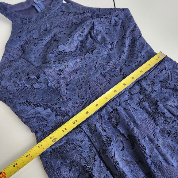 DressyStar Womens Halter Floral Lace Hi-Lo Party Dress Navy M Blue Sleeveless - Picture 11 of 14
